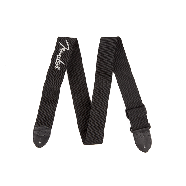 Fender Black Polyester Logo Straps - Black with Gray Logo