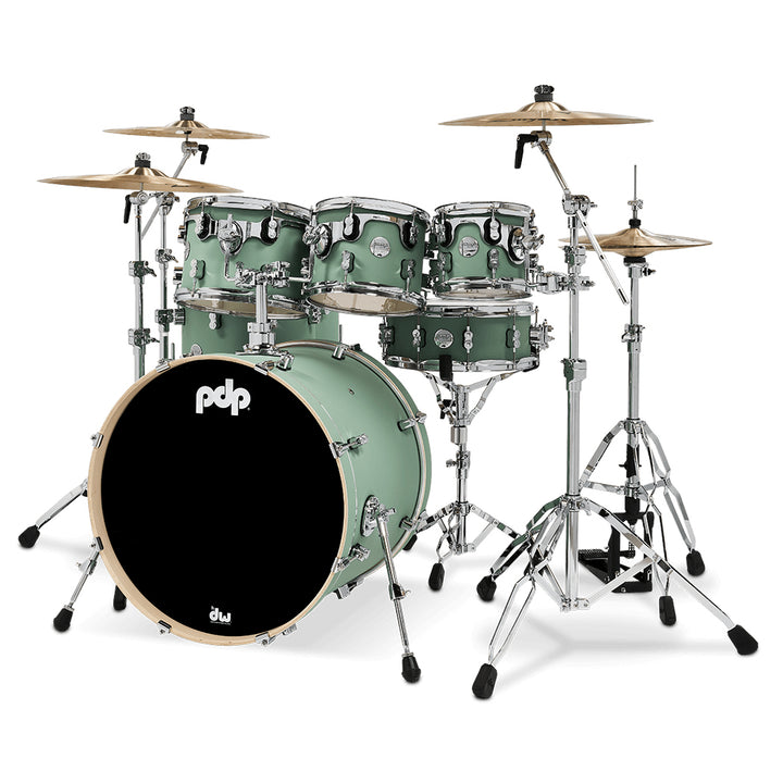 PDP Concept Maple Finish Ply CM7 7-Piece Kit Shell Pack w/ Chrome Hardware (18x22 w/ BDM, 7x8, 8x10, 9x12, 12x14FT, 14x16FT, 5.5x14 Snare) - Satin Seafoam