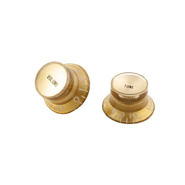 Gibson Top Hat Tone & Volume Knob Set - Gold w/ Gold inserts