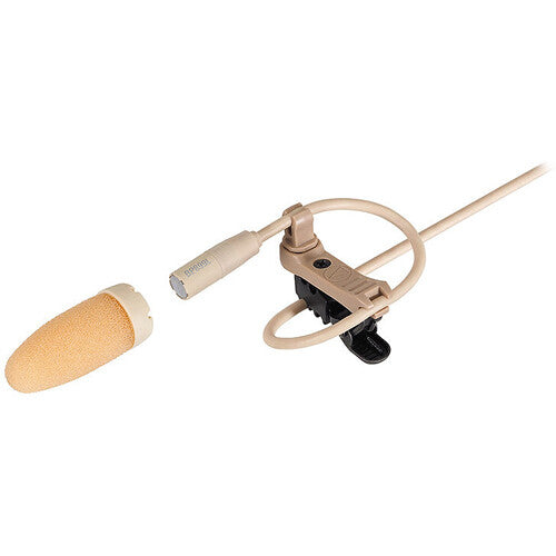 Audio-Technica BP899LcW Submini Omnidirectional Condenser Lavalier Microphone w/ 55” Cable, Low Sensitivity Locking 4P HRS CW Connector - Beige