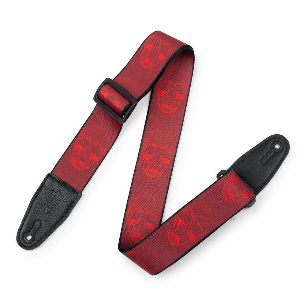 Levy's MPD2-114 Polyester 2” Guitar Strap - Dark Red & Red Scanned Skull Motif