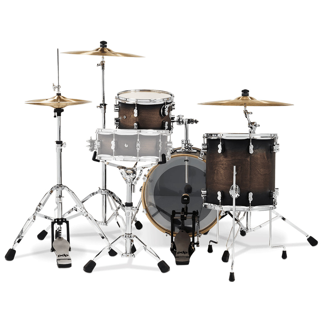 PDP Concept Maple Lacquer CM Bop Kit Shell Pack w/ Chrome Hardware (14x18 w/ BDM, 8x12, 14x14FT) - Satin Charcoal Burst