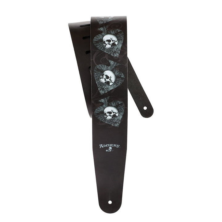 D'Addario ALCHEMY LEATHER GUITAR STRAP - SKULLS IN SPADES