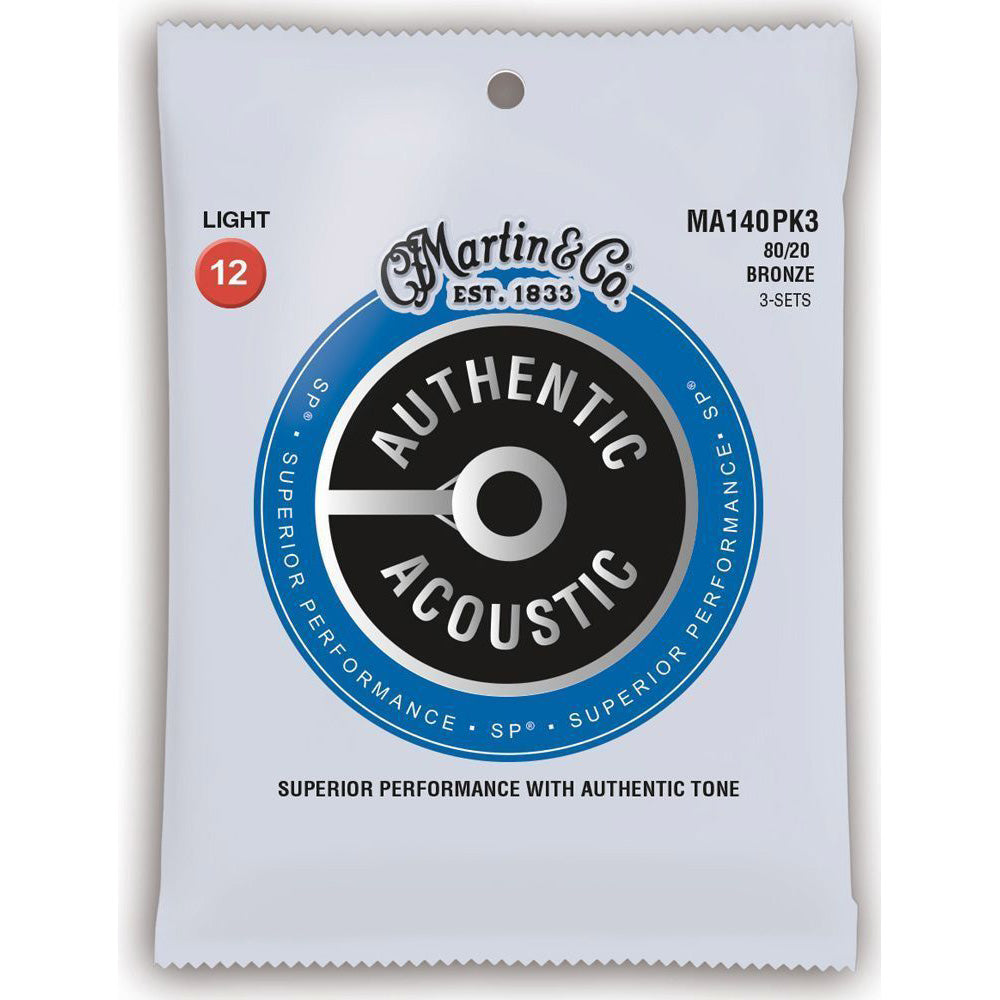 Martin MA140PK3 Authentic Acoustic (3 Packs) Guitar Strings - Light 12-54