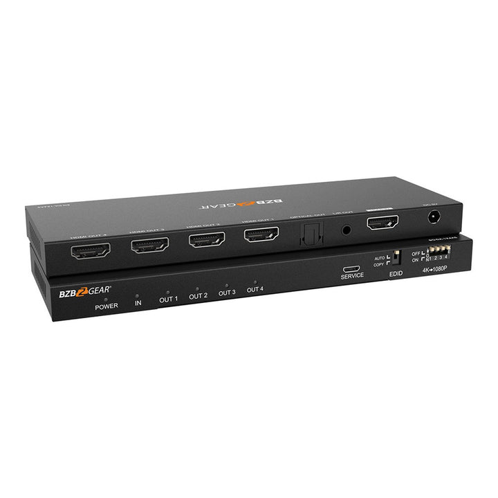 BZBGEAR - 4-Port 4K 60Hz HDMI Splitter with Down-Scaler w/Digital and Analog audio Output