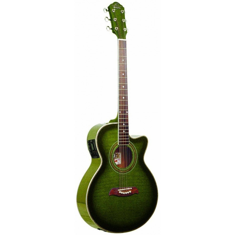 Oscar Schmidt OG10CEFTGR-A Acoustic Guitar Concert Size Thin Body Flame Trans Green