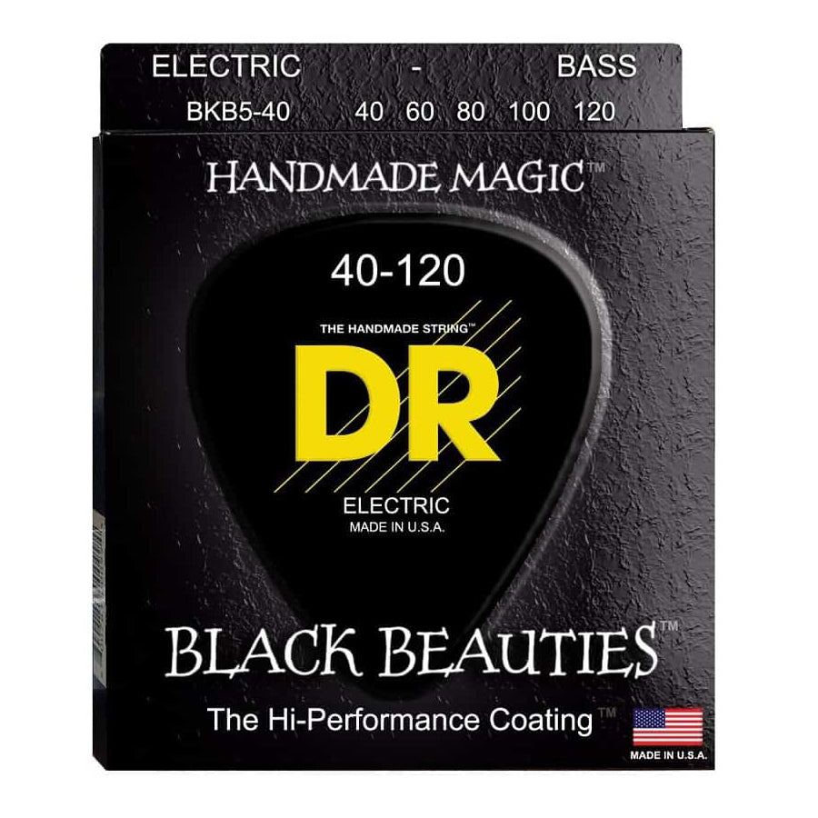 DR Strings BKB5-130 (Medium 5's) - BLACK BEAUTIES  - BLACK Coated Bass: 45, 65, 85, 105, 130