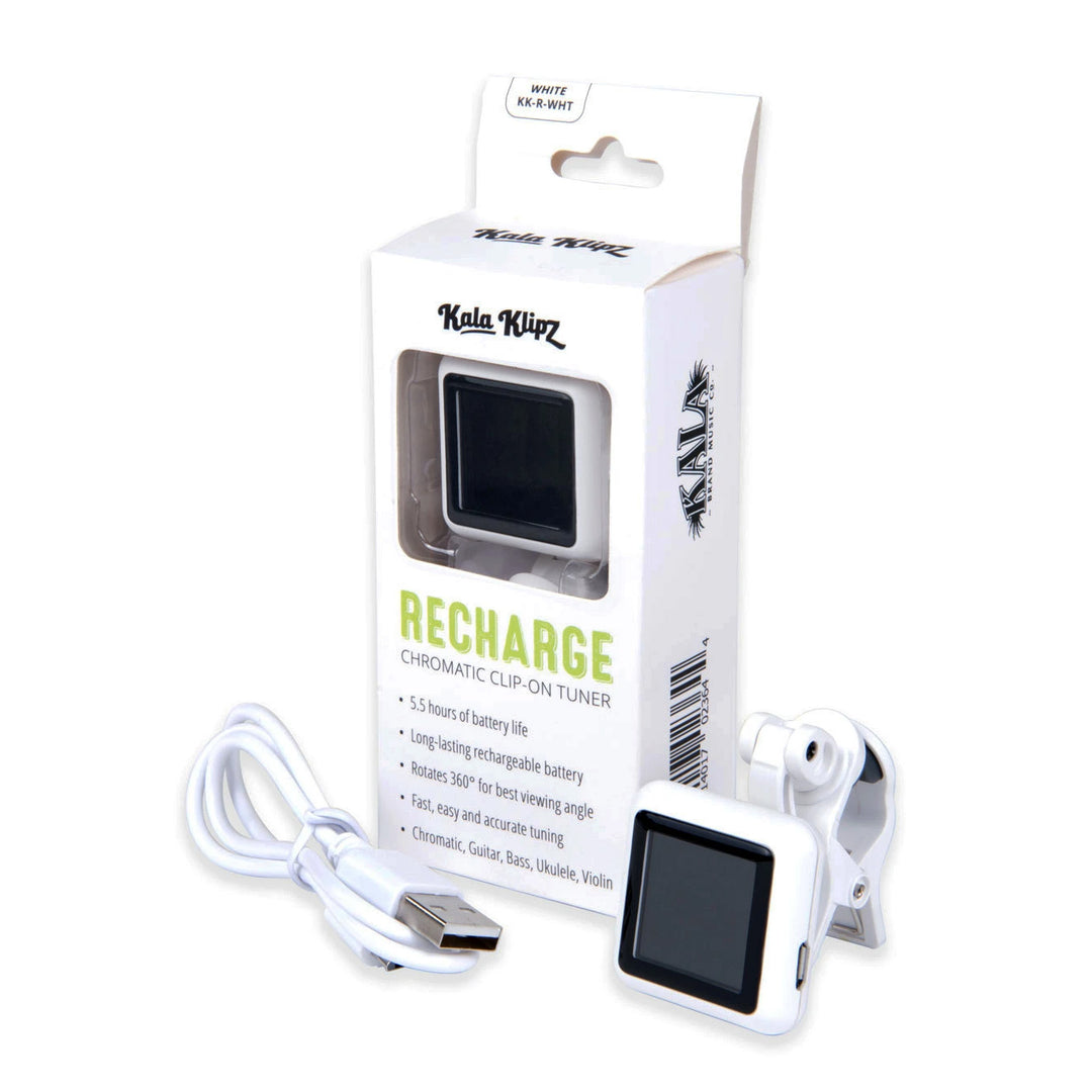 Kala KLIPZ RECHARGE Rechargeable Tuner for Ukulele - White