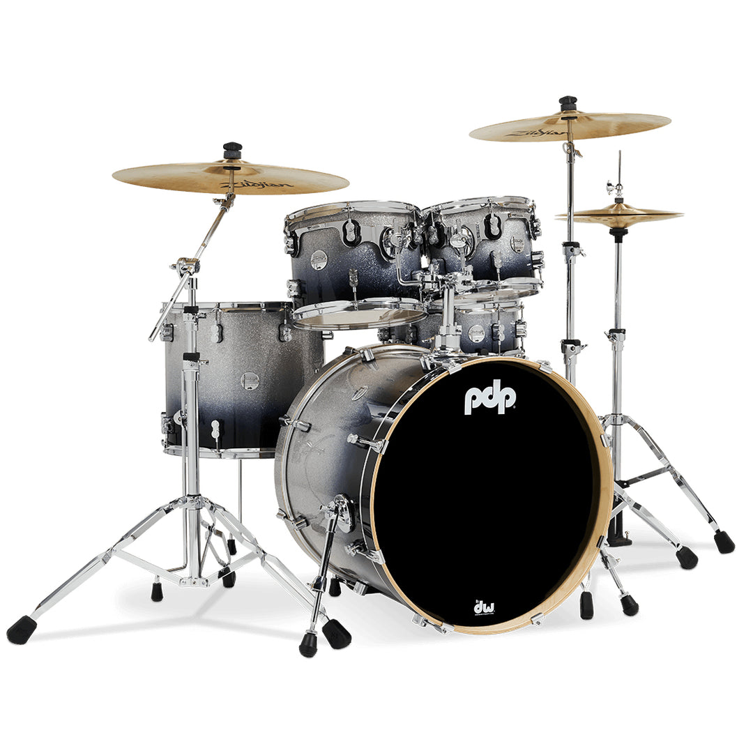 PDP Concept Maple Lacquer CM5 5-Piece Kit Shell Pack w/ Chrome Hardware (18x22 w/ BDM, 8x10, 9x12, 14x16FT, 5.5x14 Snare) - Silver to Black Fade