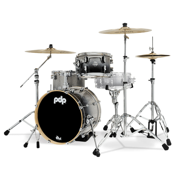 PDP Concept Maple Lacquer CM Bop Kit Shell Pack w/ Chrome Hardware (14x18 w/ BDM, 8x12, 14x14FT) - Silver to Black Fade