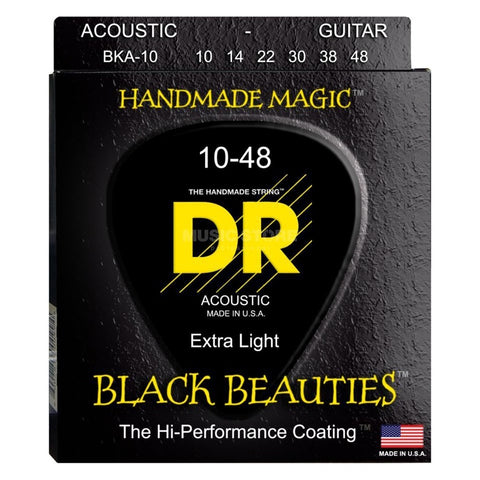 DR Strings BKA-10 (Extra Light) - BLACK BEAUTIES - BLACK Coated Acoustic: 10, 14, 22, 30, 38, 48