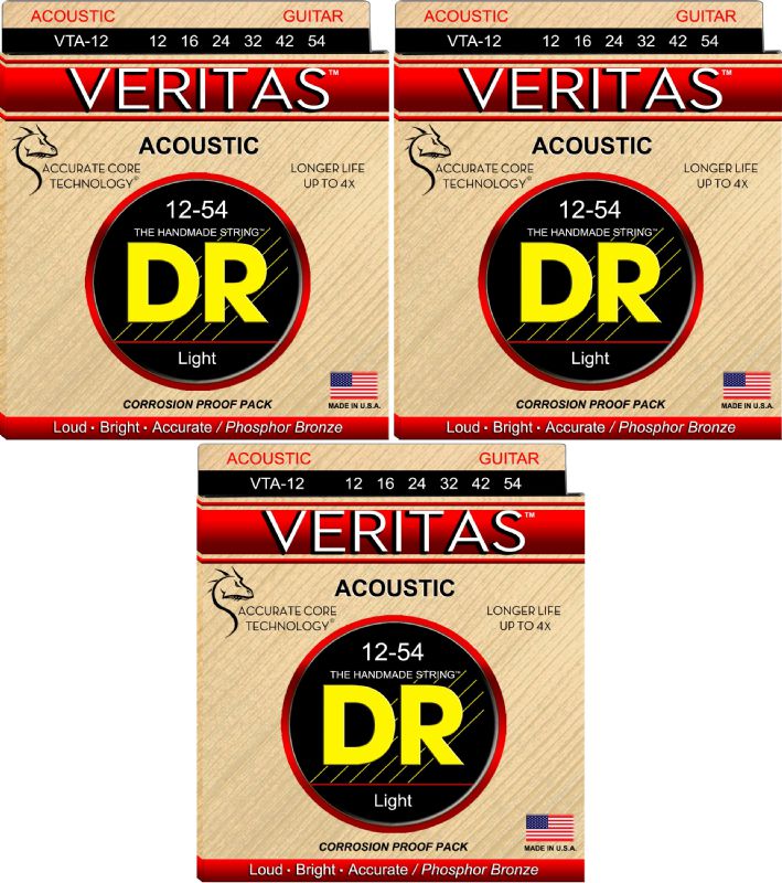 DR Strings VTA-12-3PK - Veritas Acoustic Guitar Strings, Light (12-54) (3 Pack)