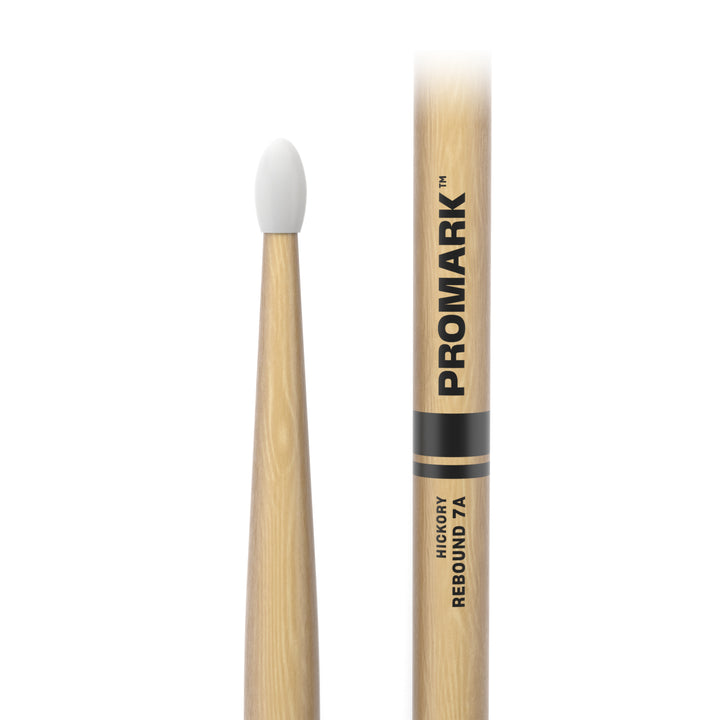Promark RBH535N-Promark Rebound 7A Hickory Drumsticks, Oval Nylon Tip