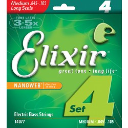 Elixir 14077 Bass Guitar 4 Strings NANOWEB Coated Medium
