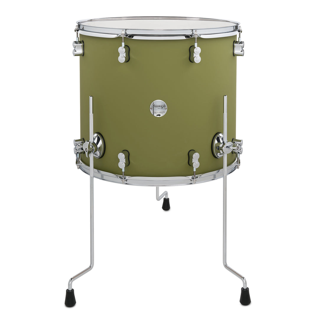 PDP Concept Maple Finish Ply 16x18 Floor Tom w/ Chrome Hardware - Satin Olive