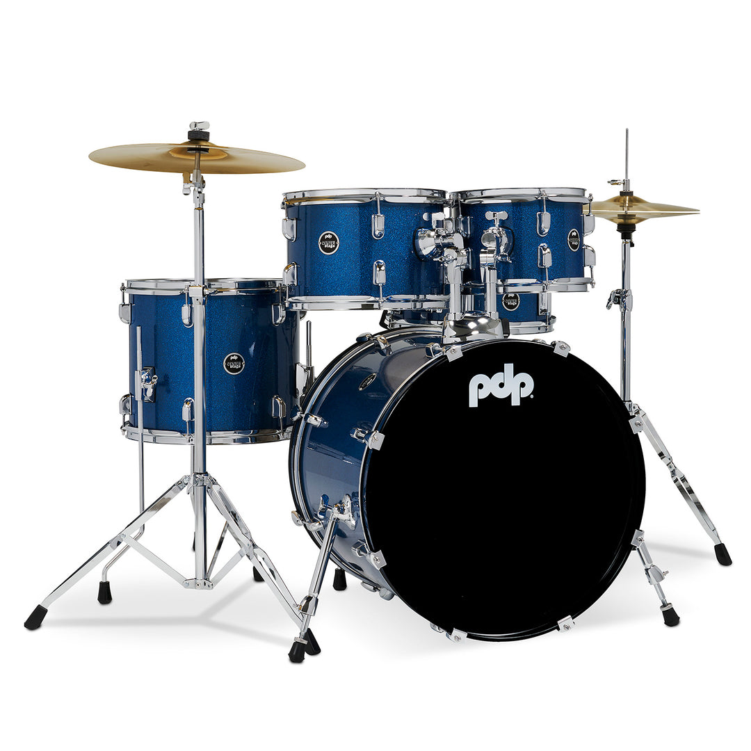 PDP Center Stage 5-Piece Complete Drum Kit w/ Hardware, Cymbals & Throne (7x10, 8x12, 12x14F, 14x20, 5x14 Snare) - Royal Blue Sparkle