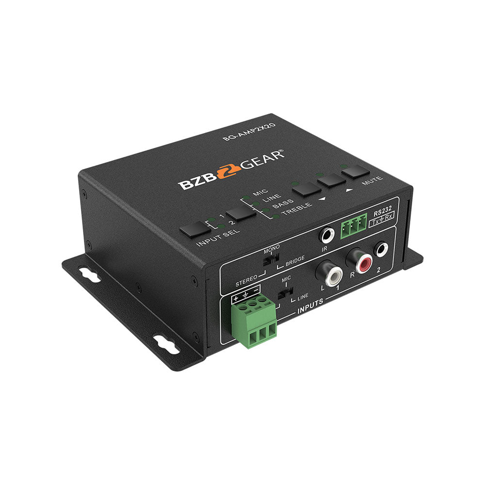 BZBGEAR - 2 Channel 40W Compact Stereo/Mono Audio Amplifier with 3 Inputs