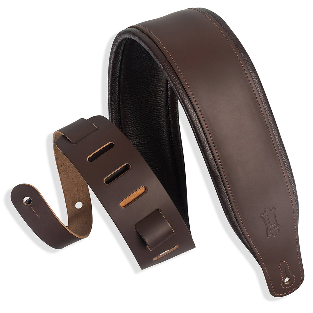 Levy’s M26PD-DBR_DBR Favorite Padded Leather Guitar Strap - Dark Brown 3”