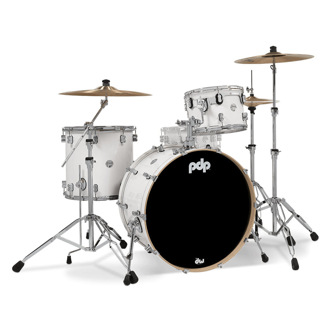 PDP Concept Maple Lacquer CM Bop Kit Shell Pack w/ Chrome Hardware (14x18 w/ BDM, 8x12, 14x14FT) - Pearlescent White