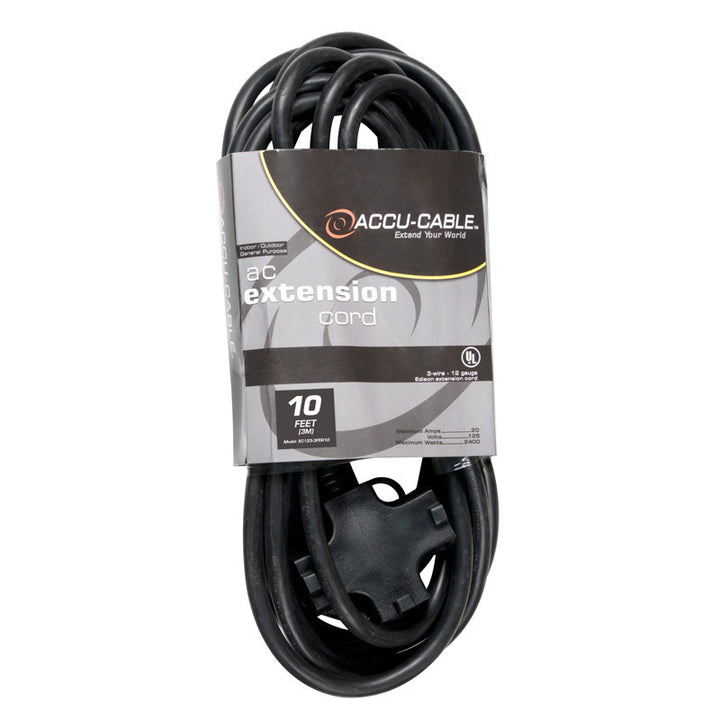 Accu-Cable AC Power 3-Outlet Extension Cable 12-Gauge Black 10 Feet