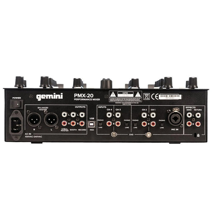 Gemini PMX-20 Battle-Style 4-Channel Digital DJ Mixer w/ USB MIDI Interface
