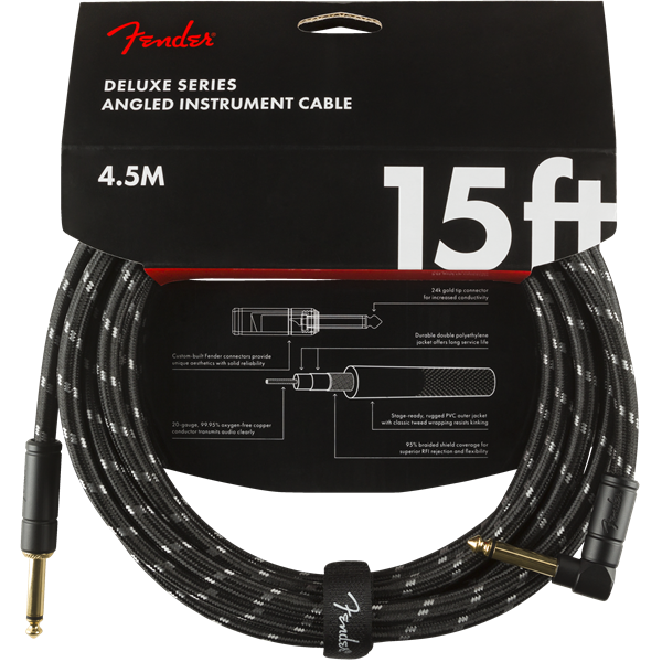 Fender Deluxe Series Instrument Cable, Tweed - Black Tweed - 15ft