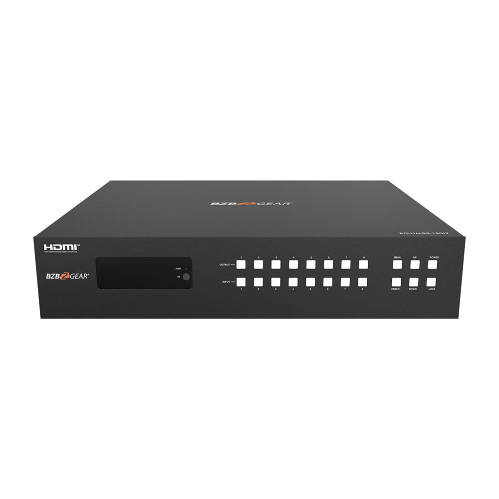 BZBGEAR - 8X8 4K UHD 18Gpbs HDMI and HDBaseT Matrix Switch with Bi-directional IR/Advance EDID and Downscaling