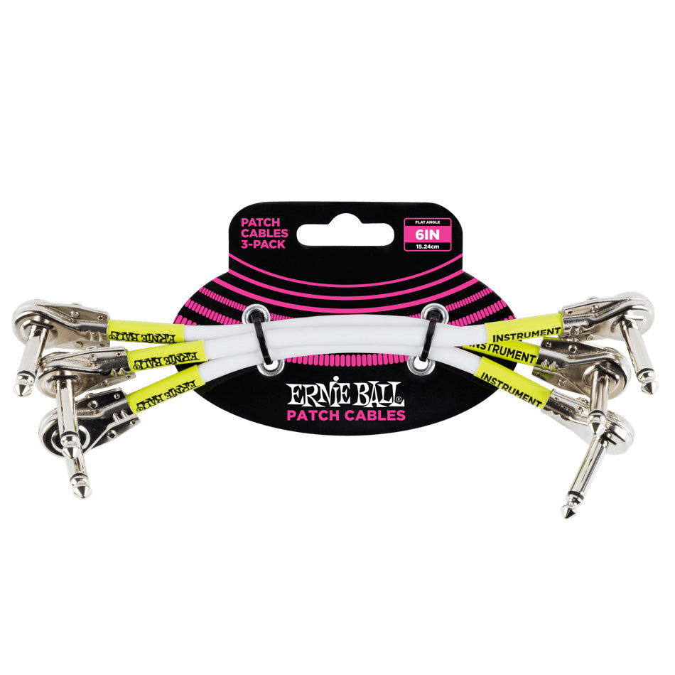 Ernie Ball Flat Angle/Flat Angle Pancake Patch Cable (3-Pack) White - 6”