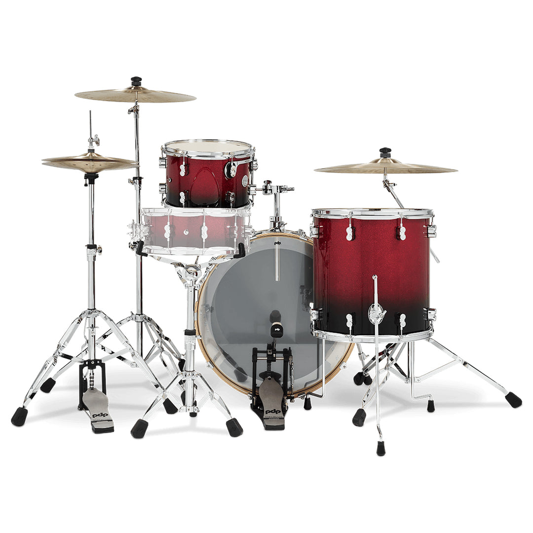 PDP Concept Maple Lacquer CM Rock Kit Shell Pack w/ Chrome Hardware (14x24, 9x13, 16x16FT) - Red to Black Fade