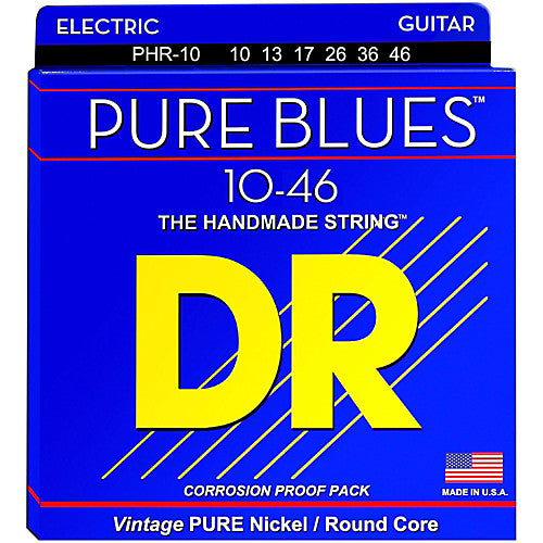 DR Strings PHR-10 (Medium) - PURE BLUES Pure Nickel Electric: 10, 13, 17, 26, 36, 46