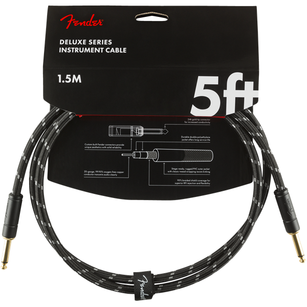 Fender Deluxe Series Instrument Cable, Tweed - Black Tweed - 5ft