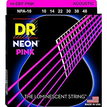DR Strings NPA-10 (Extra Light) - Hi-Def NEON PINK: Coated Acoustic: 10, 14, 22, 30, 38, 48