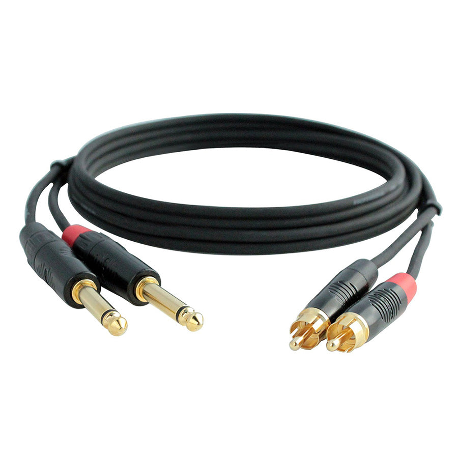 Digiflex HE-2R/2P-20 - 20 Foot Pro Dual Adapter Cable w/Black/Gold RCA-Phone Plugs