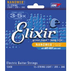 Elixir 12450 Electric Guitar 12 Strings NANOWEB Coated Light
