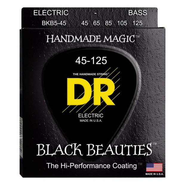 DR Strings BKB5-45 (Medium 5's) - BLACK BEAUTIES  - BLACK Coated Bass: 45, 65, 85, 105, 125