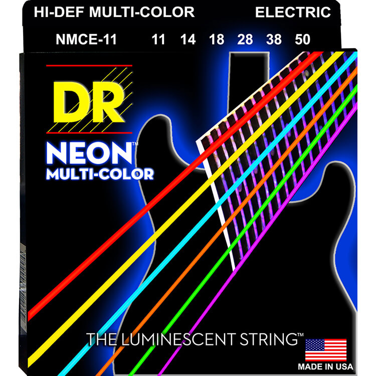 DR Strings NMCE-11 (Heavy) - Hi-Def NEON Multi-Color: Coated Electric: 11, 14, 18, 38, 50