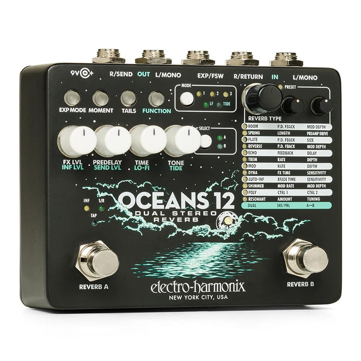 Electro-Harmonix OCEANS 12 Dual Stereo Reverb Guitar Pedal