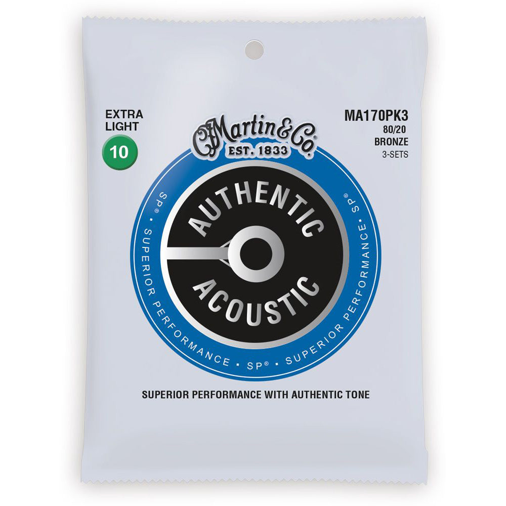 Martin MA170PK3 Authentic Acoustic (3 Packs) Guitar Strings - Extra Light 10-47