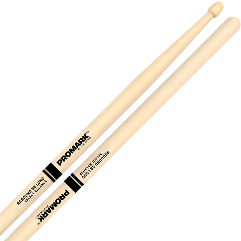 Promark RBH595LAW- Promark Rebound 5B Long 5.95" Hickory Drumsticks With Acorn Tip
