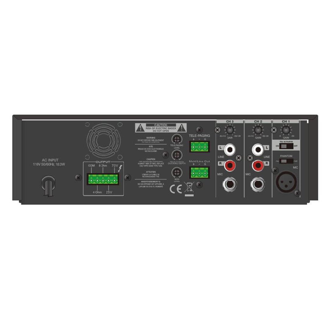Quest M120BT 120W Mixer Amplifier 4Ω, 8Ω or 25V/70V with Built-in Bluetooth, FM Tuner and Media Player