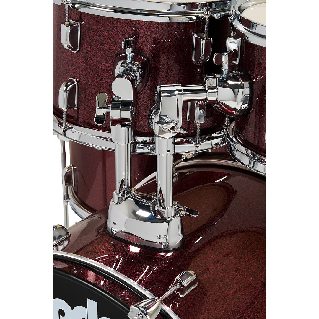 PDP Center Stage 5-Piece Complete Drum Kit w/ Hardware, Cymbals & Throne (7x10, 8x12, 12x14F, 14x20, 5x14 Snare) - Ruby Red Sparkle