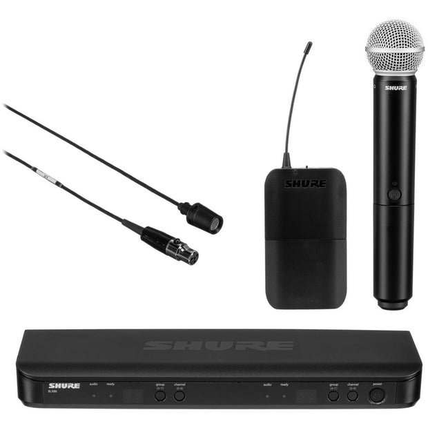 Shure BLX1288 Dual-Channel Handheld & Lavalier Combo Wireless Microphone System CVL H10: 542 - 572 MHz
