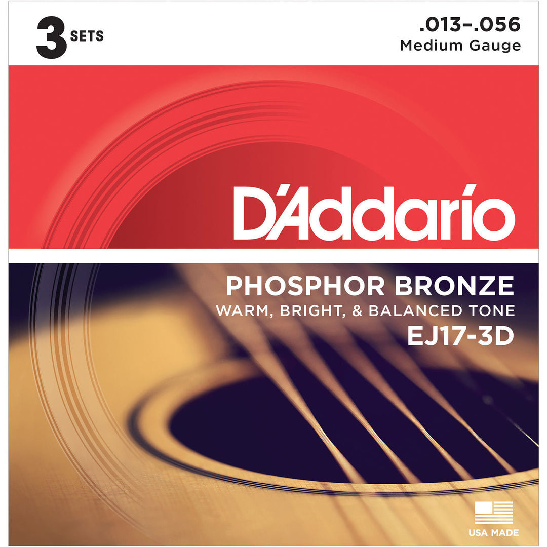 D'Addario EJ17-3D - 3-PACK ACOUS GTR PHOS BRZ MED