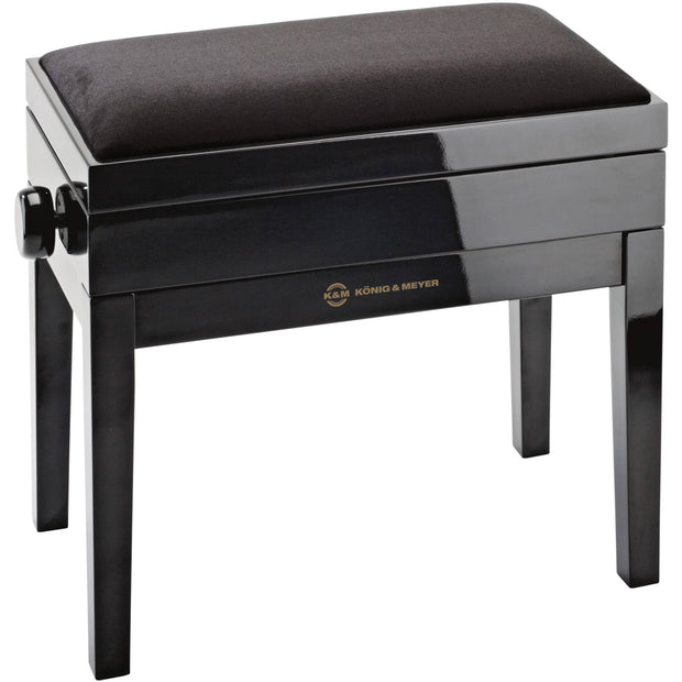 K&M 13950 Piano Bench w/ Storage - Black Gloss - Velvet Seat Black
