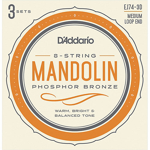 D'Addario EJ74-3D - 3-PACK MANDOLIN PHOS BRZ MED