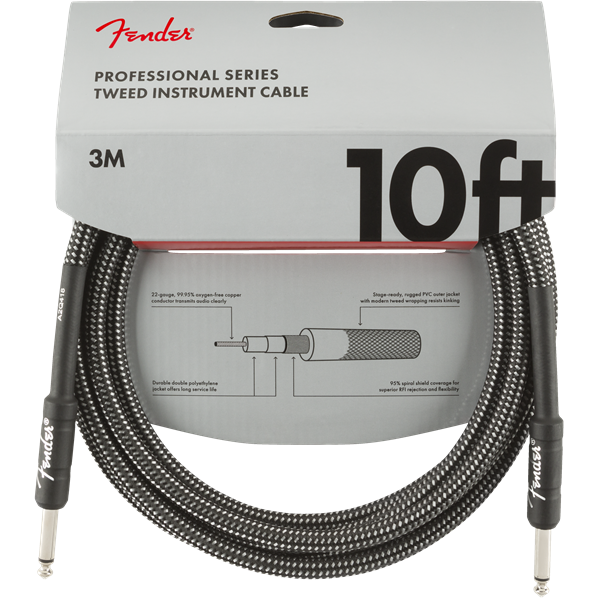 Fender Professional Series Instrument Cable, Gray Tweed - 10ft