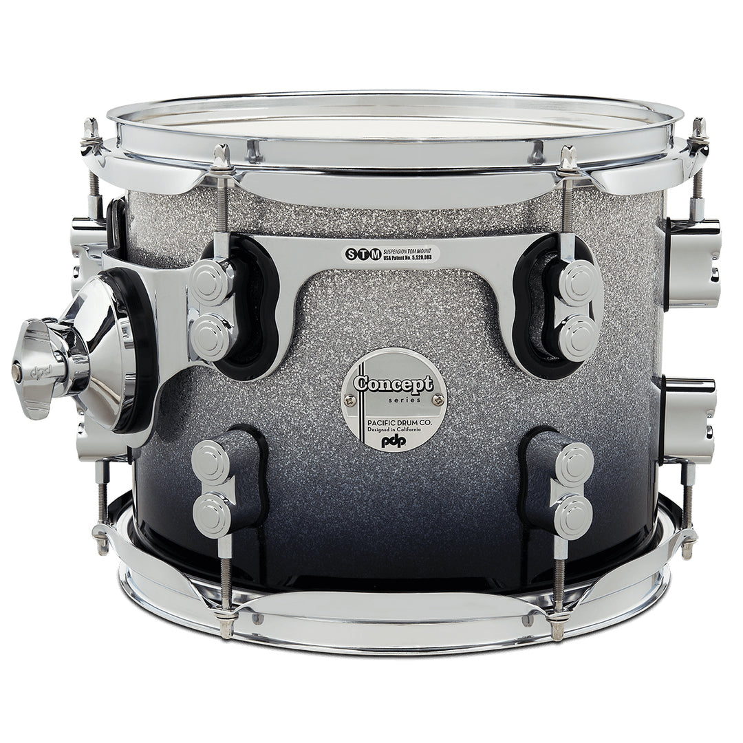 PDP Concept Maple Lacquer 8x10 Suspended Tom w/ Chrome Hardware - Silver to Black Fade