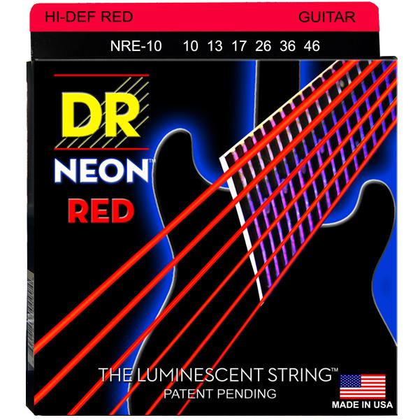 DR Strings NRE-10 (Medium) - Hi-Def NEON RED: Coated Electric: 10, 13, 17, 26, 36, 46
