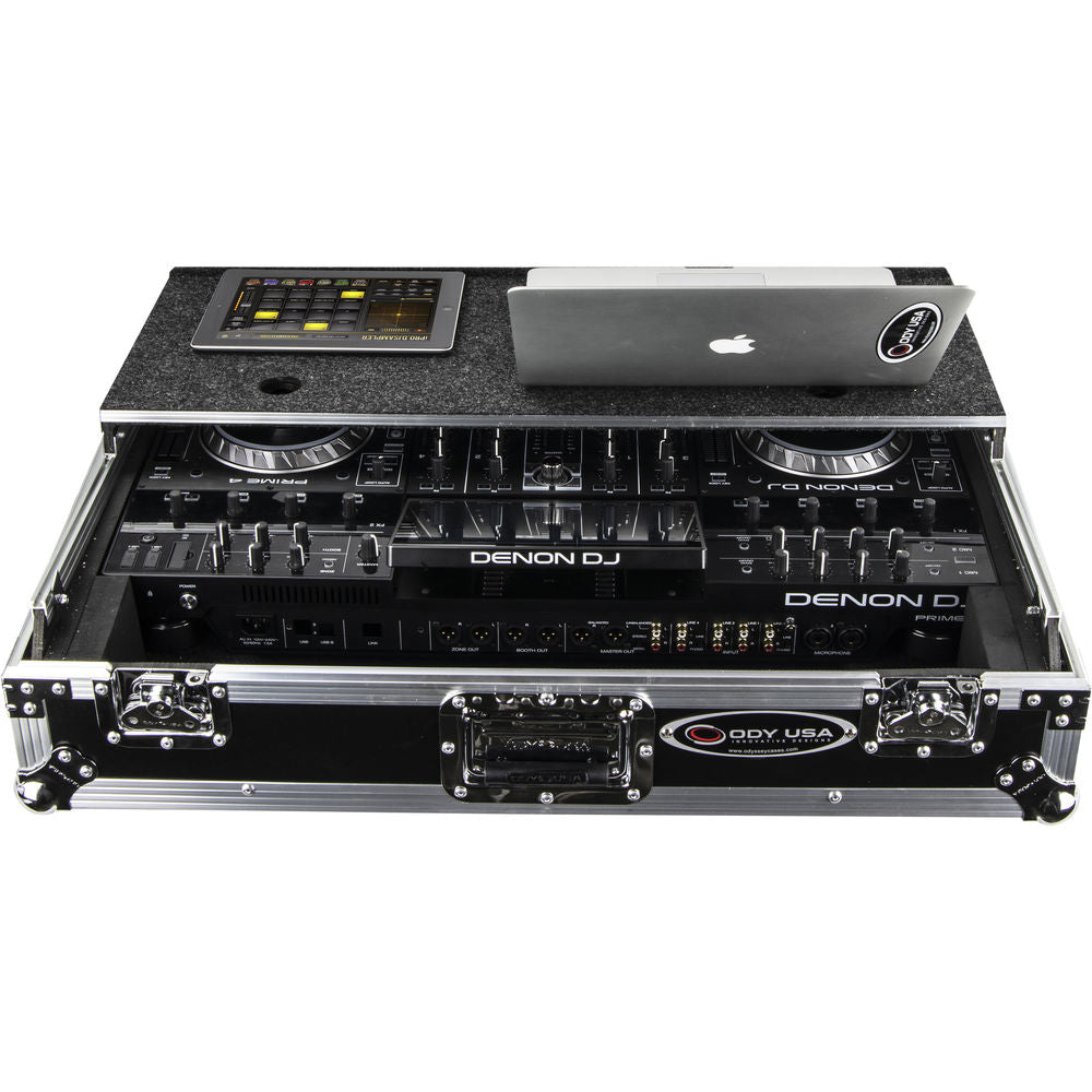 Odyssey FZGSPRIME4 Flight Zone Glide Style Case for Denon Prime 4 DJ Controller - Silver and Black