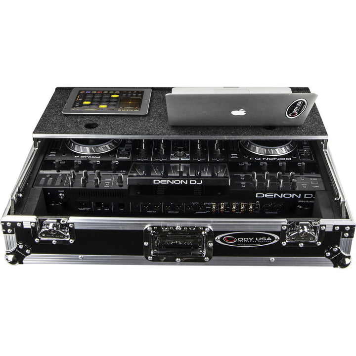 Odyssey FZGSPRIME4 Flight Zone Glide Style Case for Denon Prime 4 DJ Controller - Silver and Black